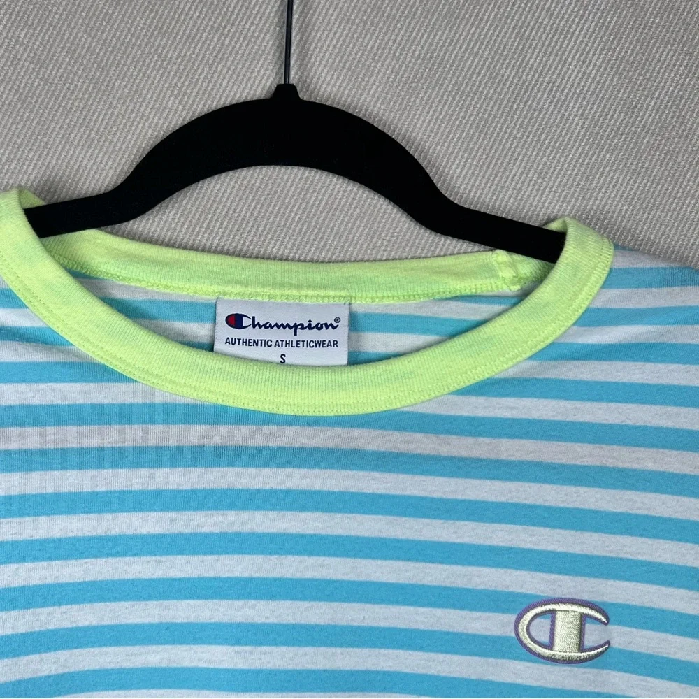 Champion Campus Ringer Stripped/Colour Block Slight Crop T-Shirt -Small in Multi - Picture 4 of 6